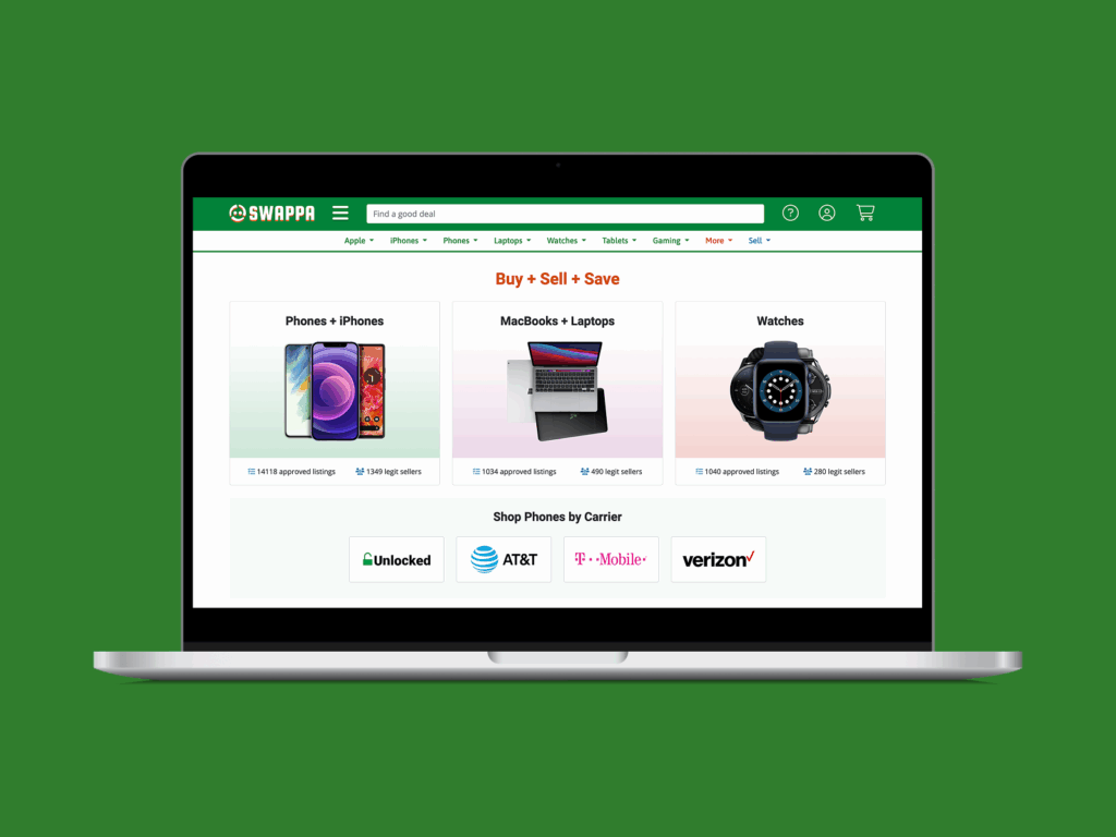A screenshot mockup of Swappa’s homepage hero section.