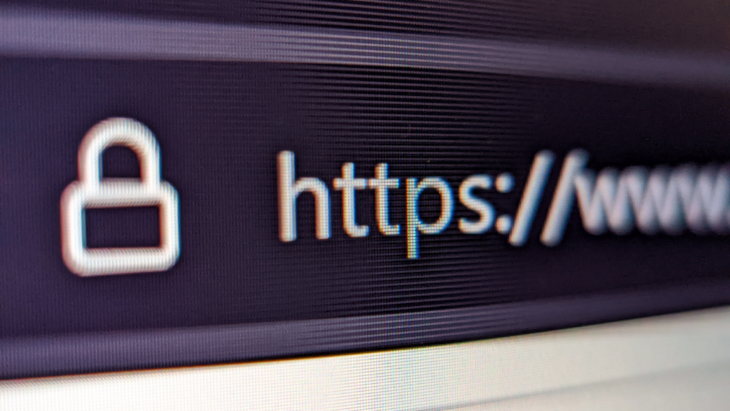 A close-up shot of an internet browser’s address bar, with a focus on the “https://” part of a link.