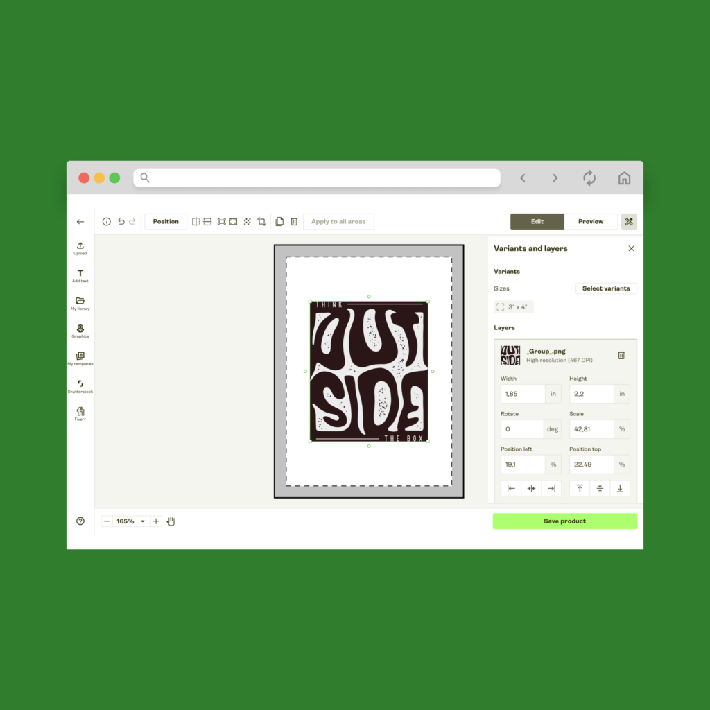 Find where to create your stickers A screenshot of Printify’s Product Creator in use for designing custom stickers to sell on Etsy.