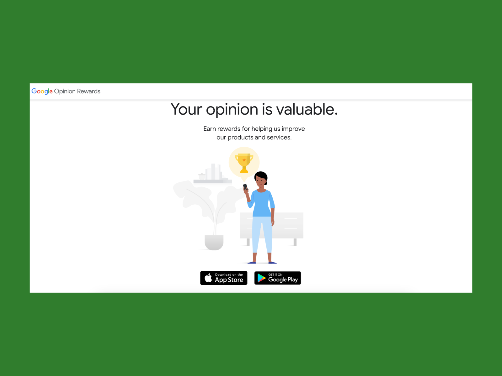 A screenshot of the Google Opinion Rewards website.