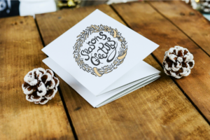Greeting cards placed on a table.