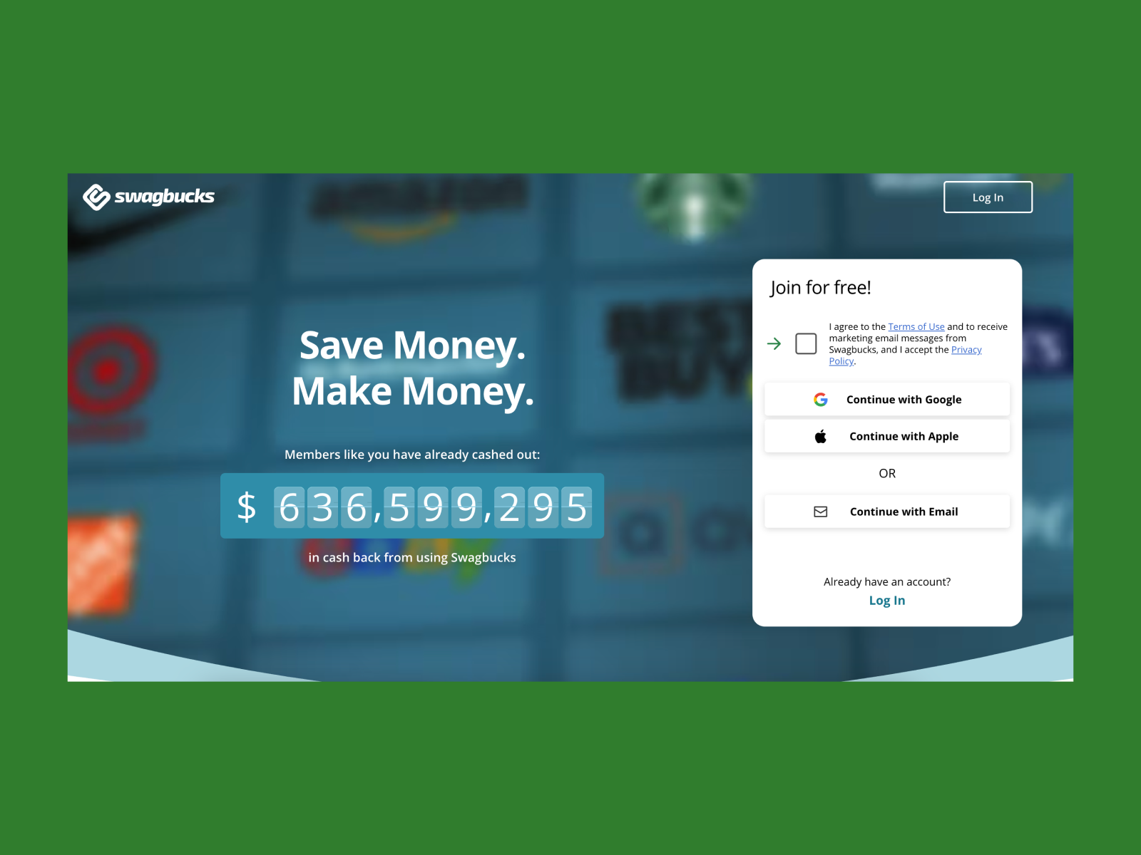 A screenshot of the Swagbucks website.