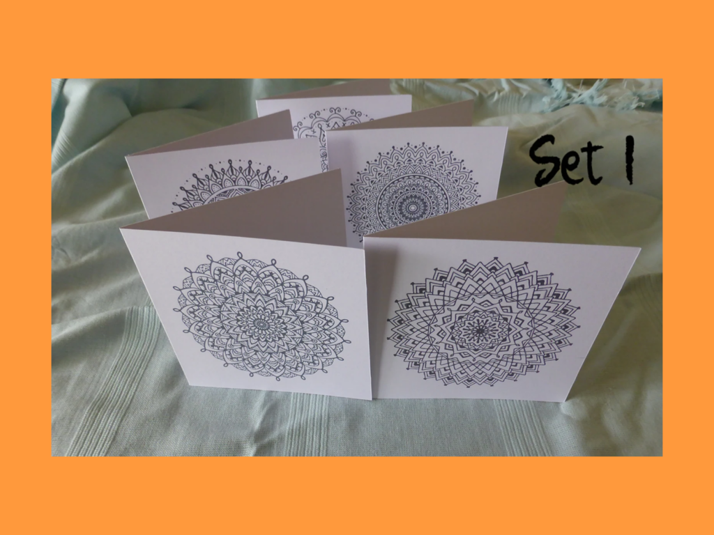 Abstract mandala stamps and patterns A set of mandala-painted greeting cards.