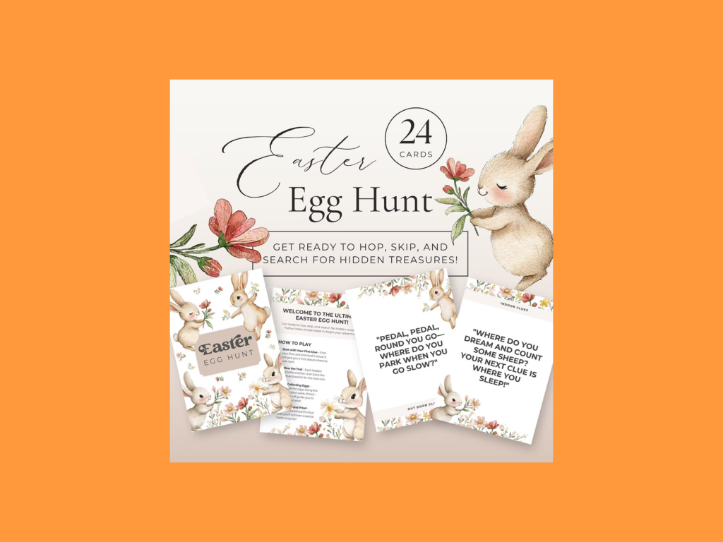 Egg hunt clue cards Easter-themed greeting cards.