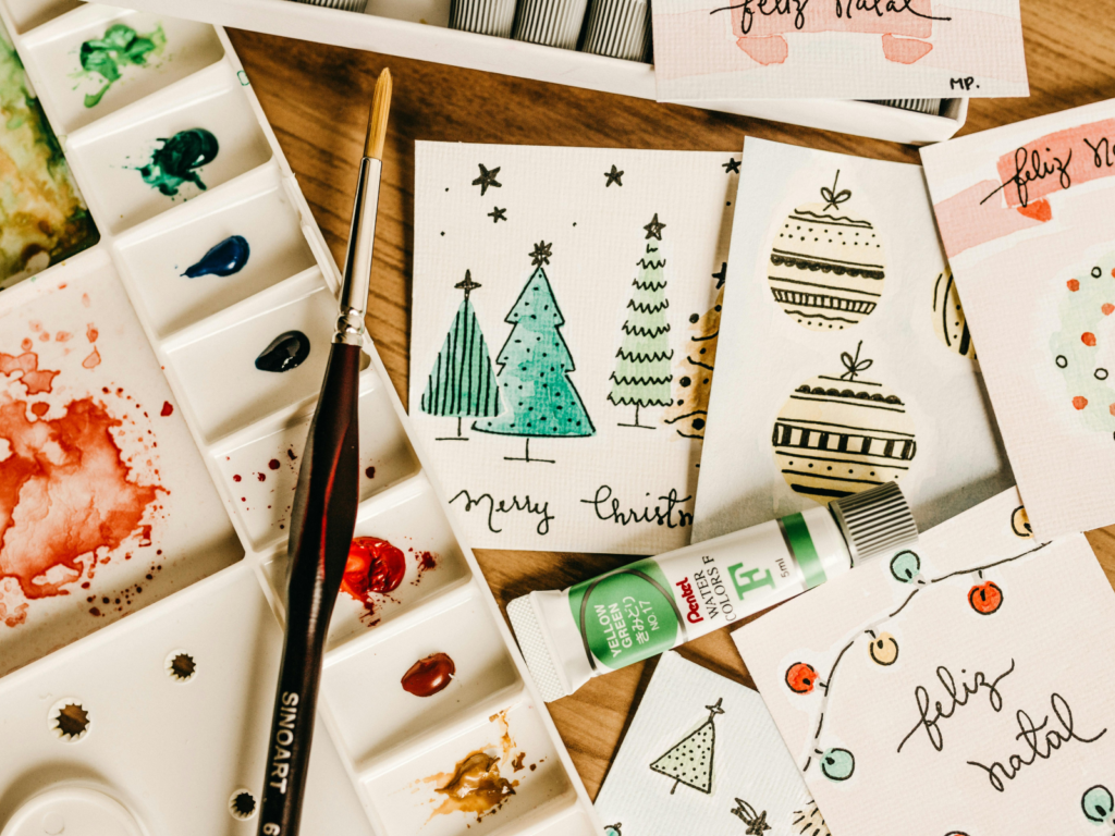 How to make your own cards with Printify A bunch of hand-painted Christmas cards.