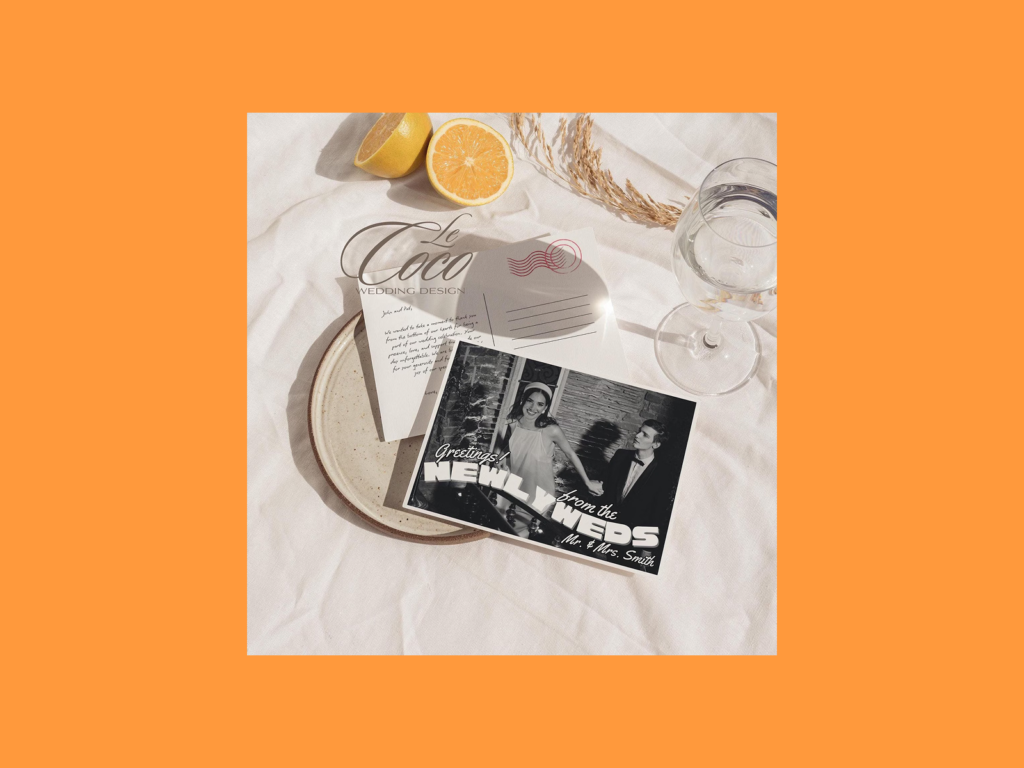 Vintage style wedding photo frame cards A wedding greeting card.