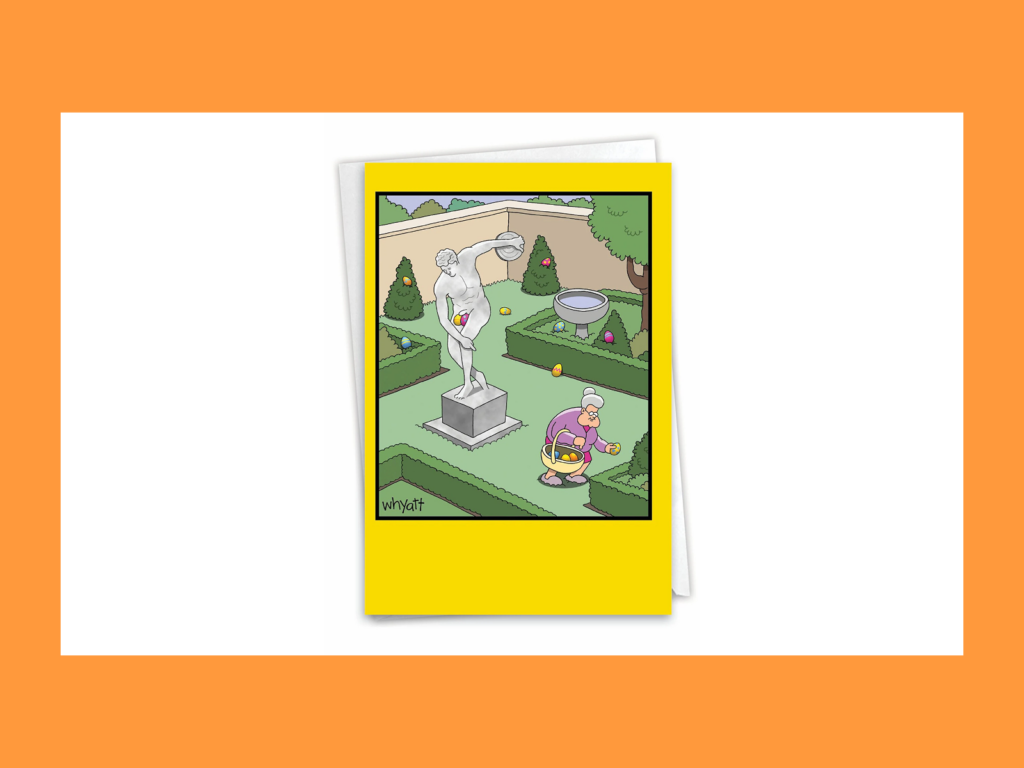 Witty Easter card templates A greeting card with easter egg-hunt illustration on it.