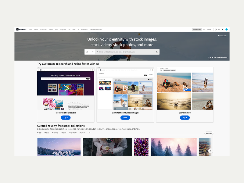 Adobe Stock Best business to start with little money A screenshot of the Adobe Stock landing page.
