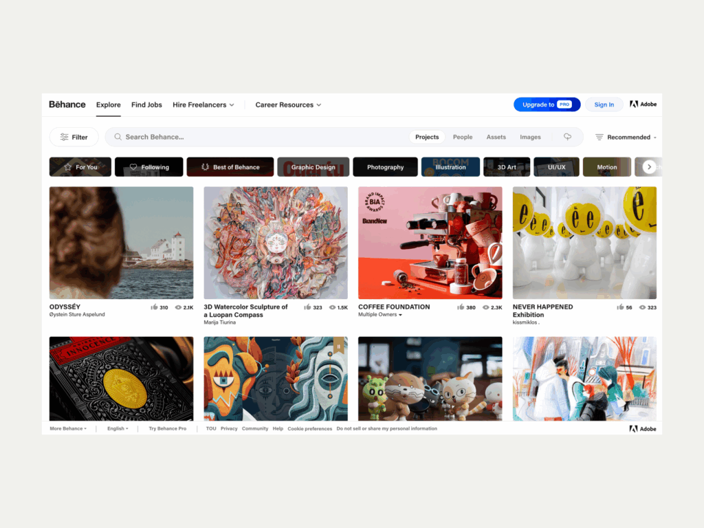 Behance Best business to start with little money A screenshot of the Behance landing page.