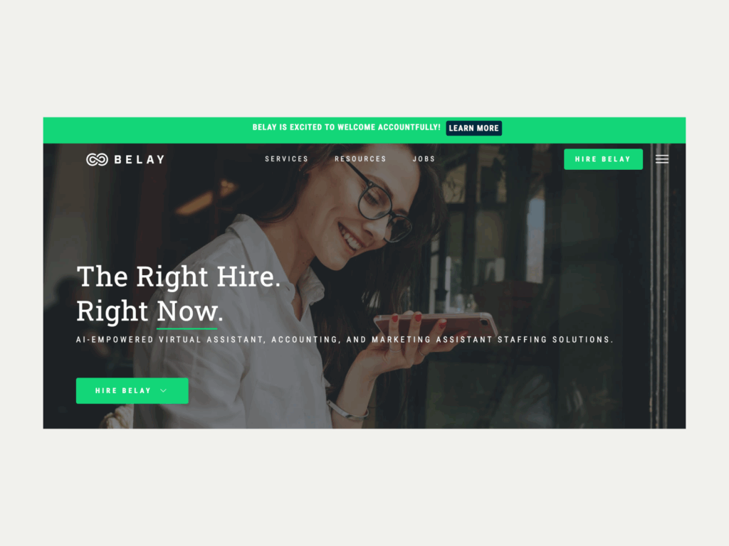 Belay Best business to start with little money A screenshot of the Belay landing page.