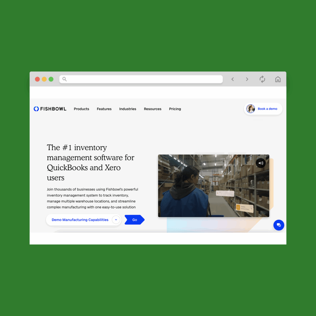 Fishbowl homepage hero section screenshot mockup.