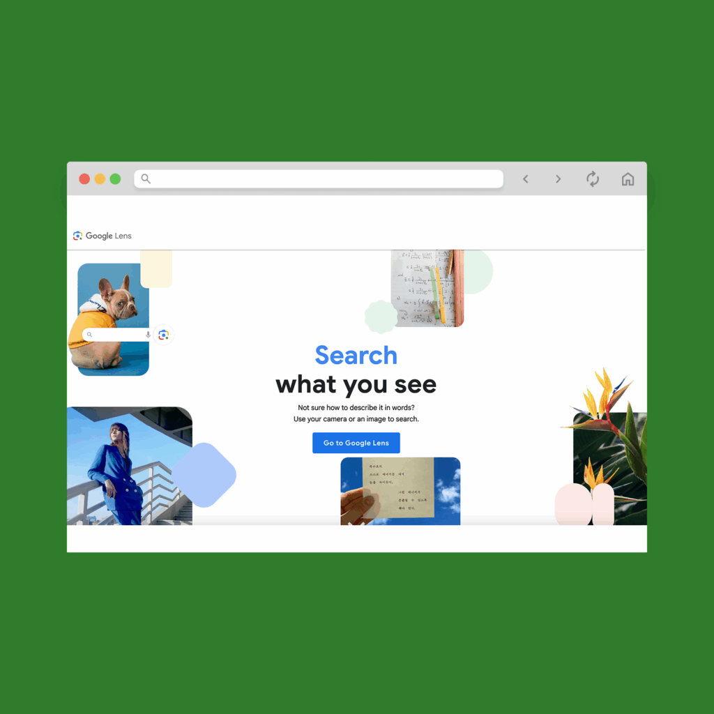 Google Lens homepage hero section screenshot mockup.