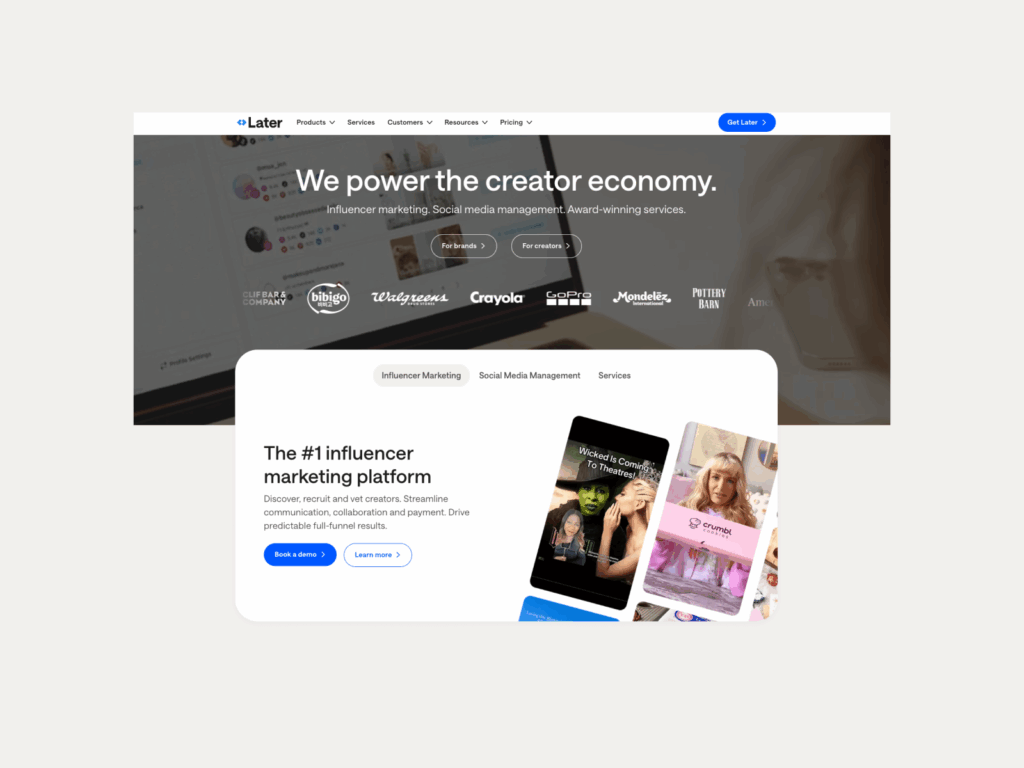 Later Best business to start with little money A screenshot of the Later landing page.