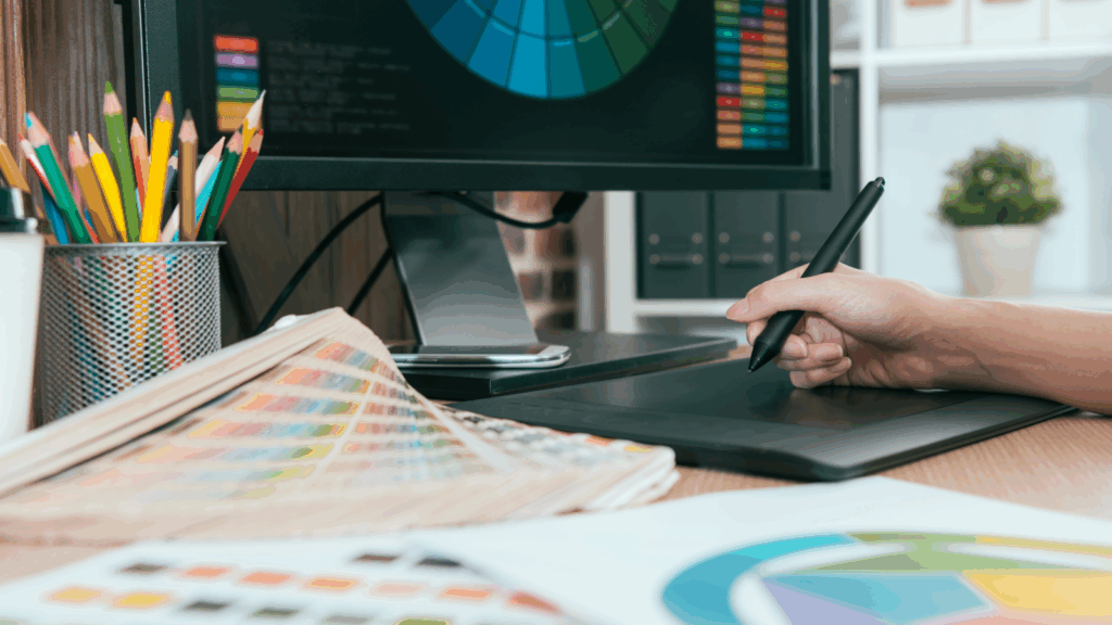 Learn graphic design A person using a pad to do graphic design work.