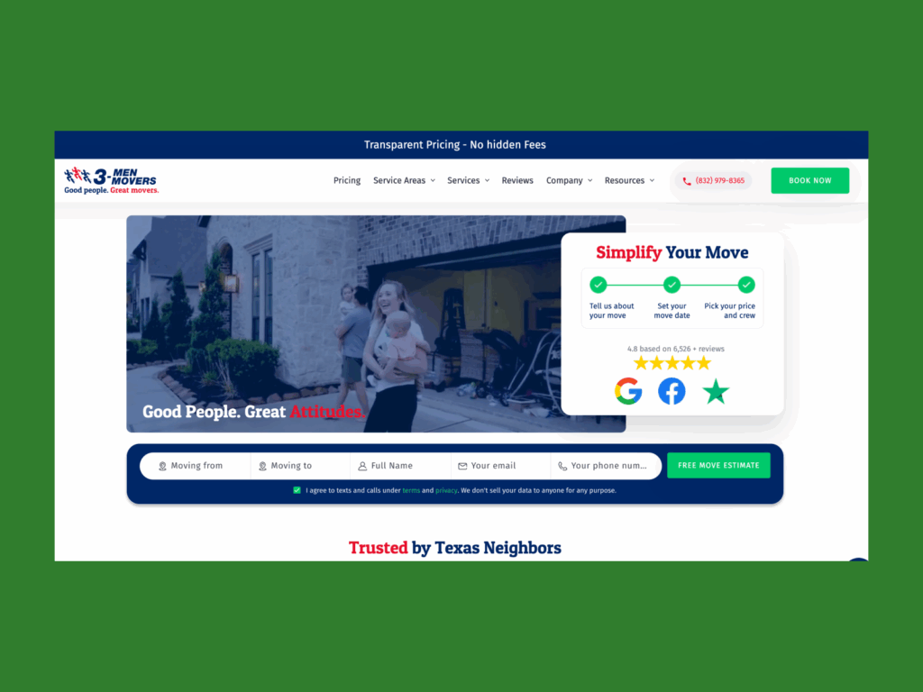 Men movers A screenshot of the landing page of the Men movers landing page.