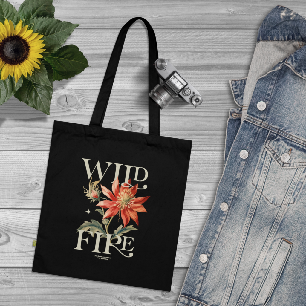Organic Cotton Tote Bag Eco friendly POD A custom black tote bag as an example of an eco-friendly print-on-demand product.