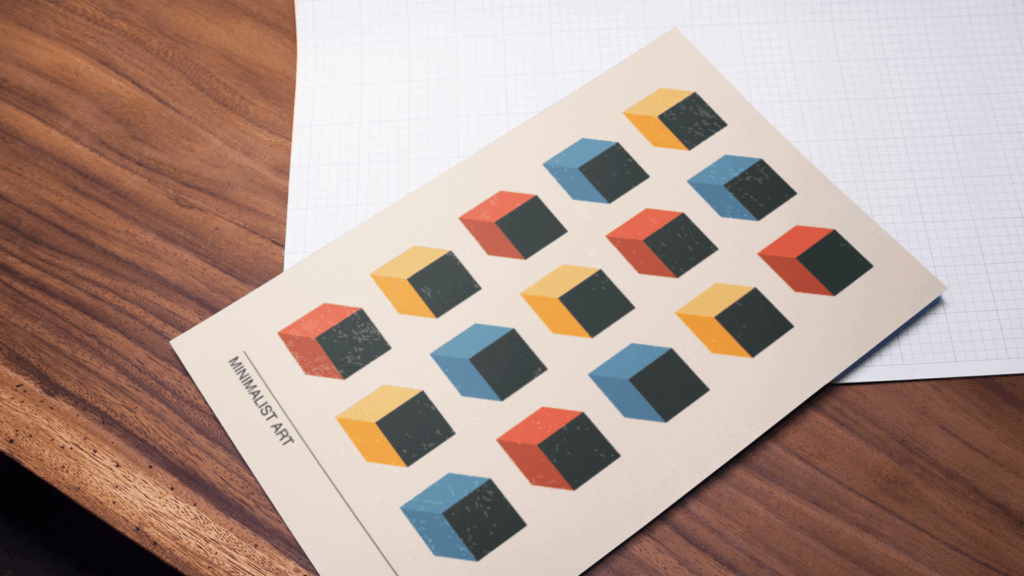Premium matte vertical posters High margin products A poster featuring a vibrant design of colorful cubes arranged in an artistic pattern.