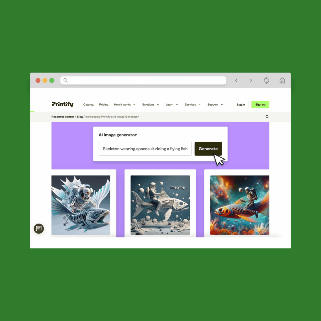 Printify’s AI Image Generator screenshot mockup.