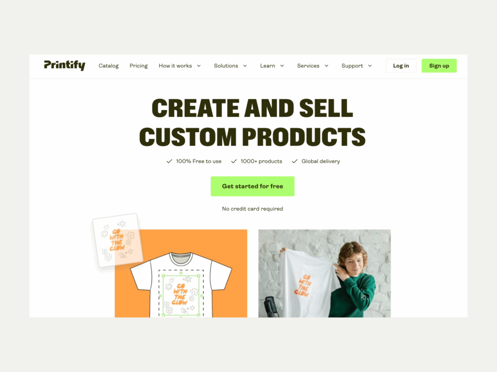 Printify Best business to start with little money A screenshot of the Printify landing page.