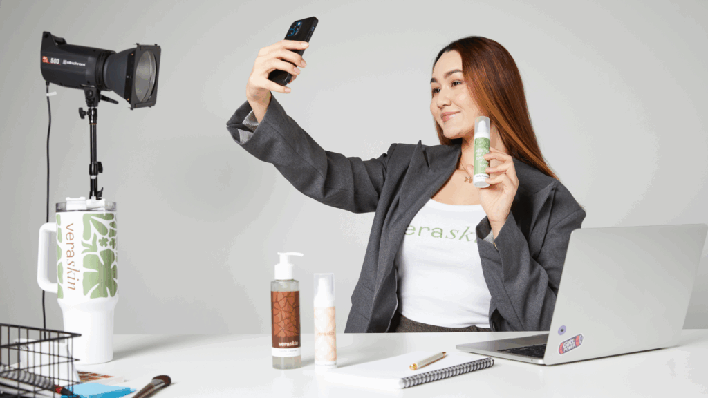 Team up with TikTok influencers A TikTok influencer showcasing products.