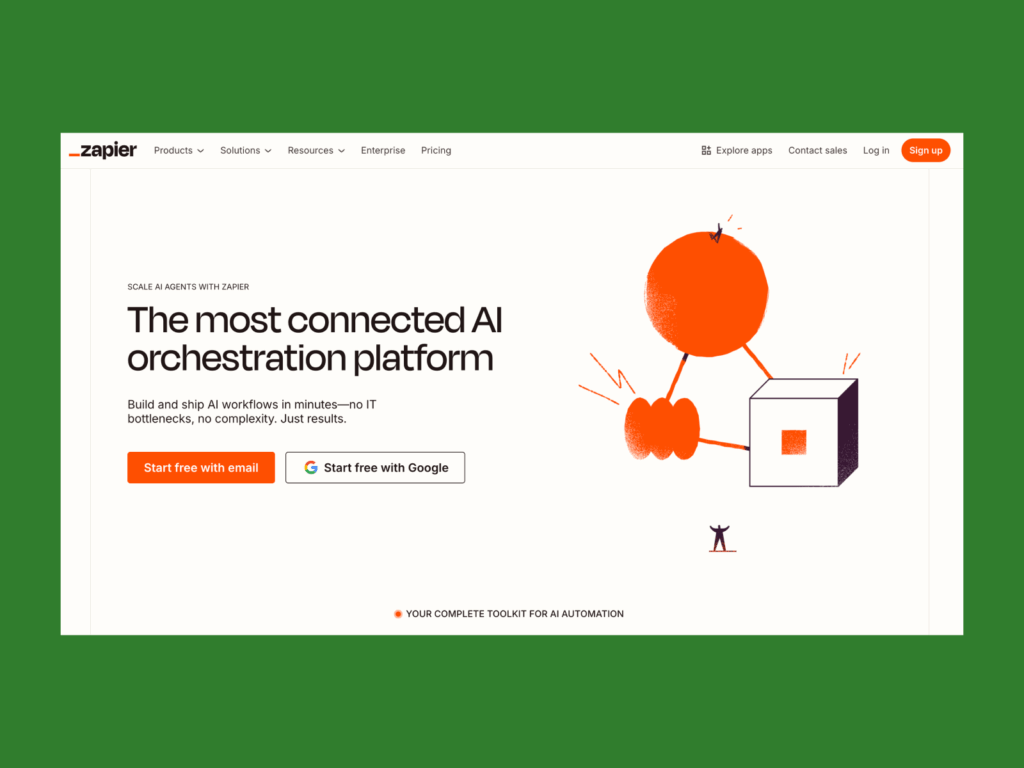 Zapier A screenshot of the landing page of the Zapier landing page.