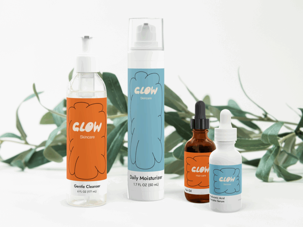 Different beauty products on a white background.