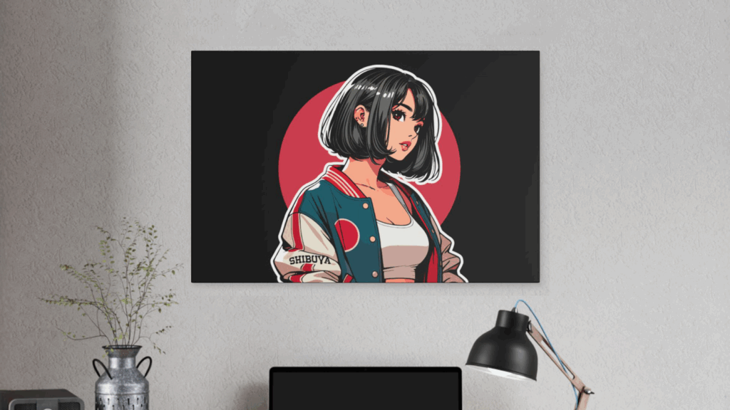 Canvas prints Make a living without a job An anime-styled canvas print of a young woman.