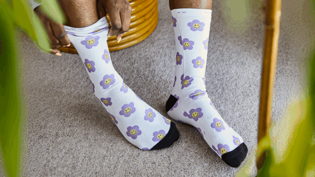 Cute and funny socks Make a living without a job Custom all-over-print socks with a floral pattern.