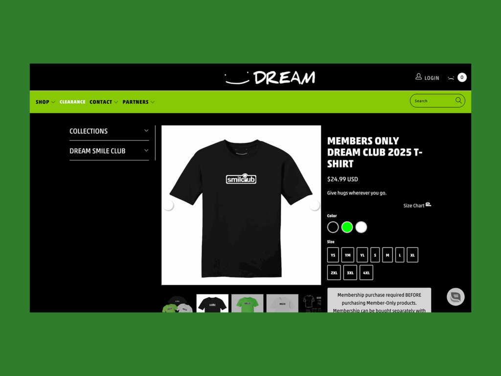 DREAM DREAM online store screenshot mockup.