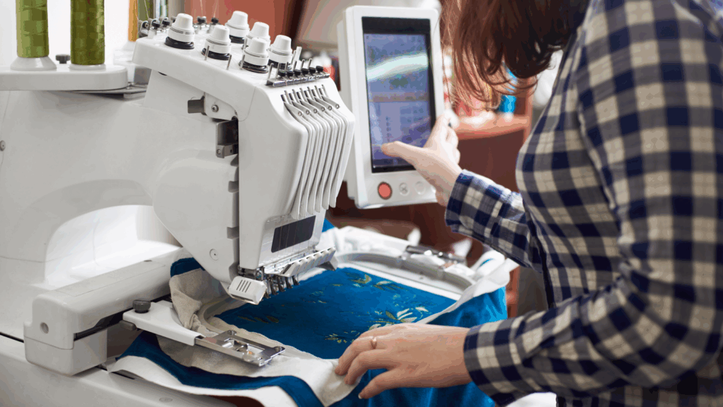 Different types of embroidery explained A woman is setting up an embroidery machine.