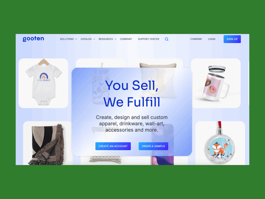 Gooten Best print on demand companies A screenshot of the Gooten landing page.