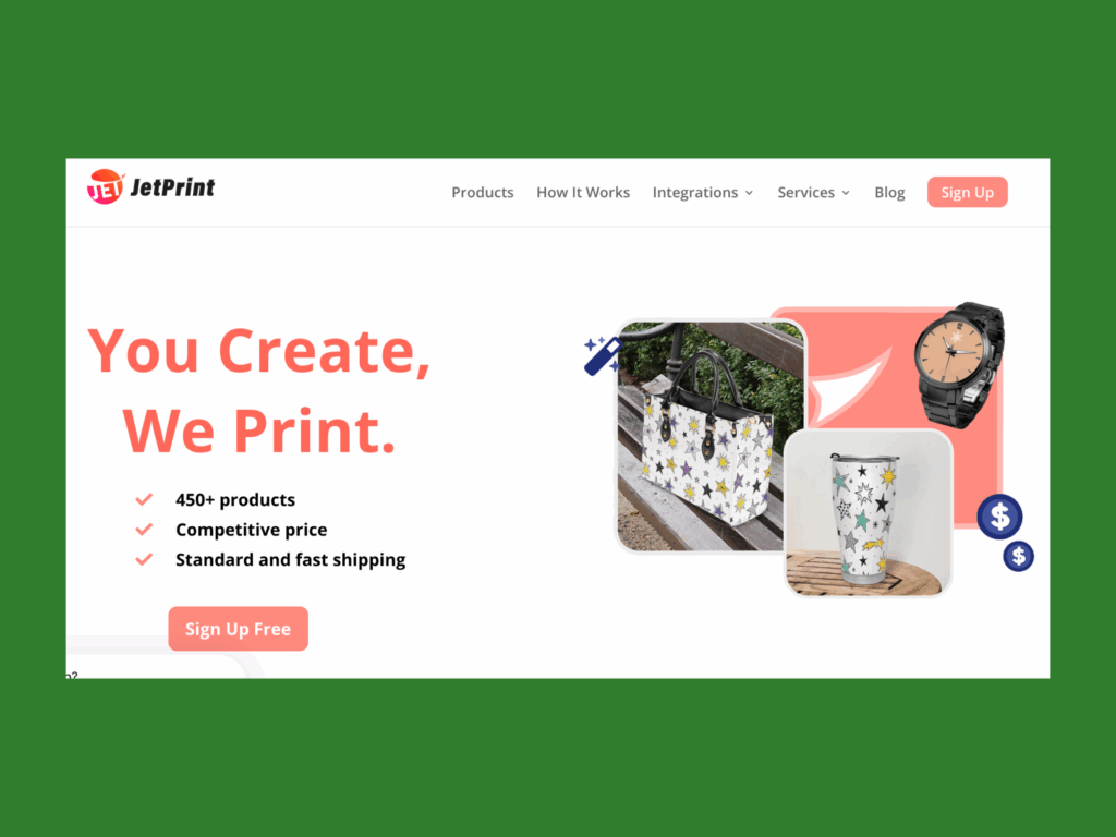 Jetprint Best print on demand companies A screenshot of the JetPrint landing page.