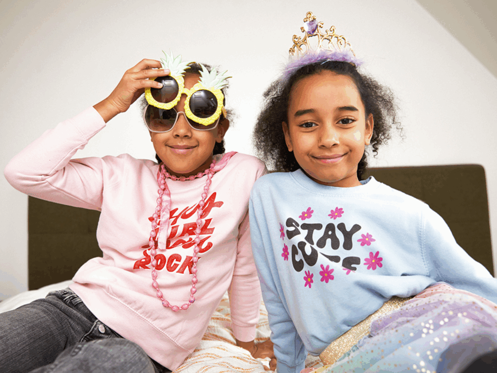 Kids wearing custom hoodies.