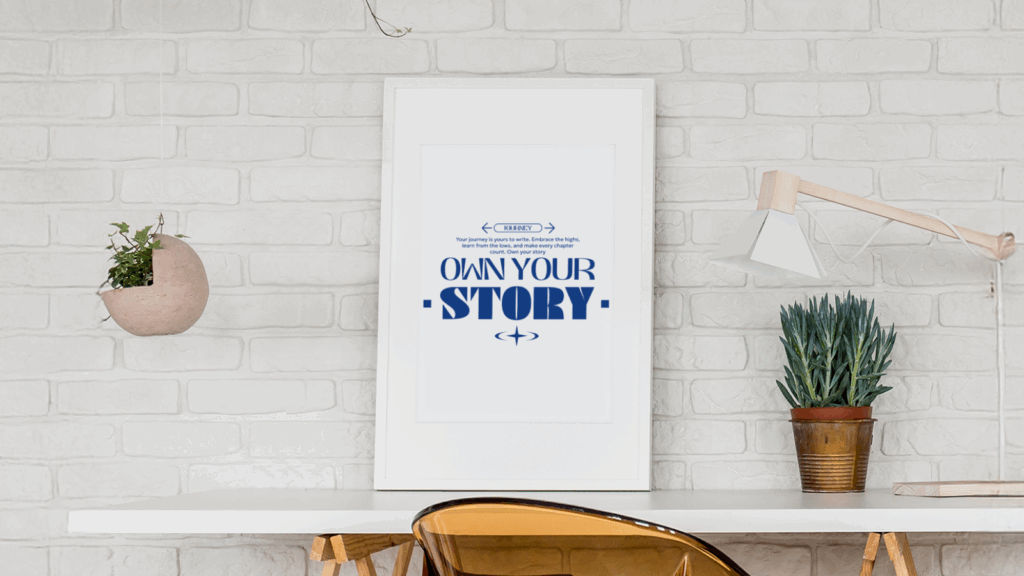 Motivational posters Etsy shop ideas A framed poster rests on a desk beside a small green plant, creating a cozy workspace atmosphere.