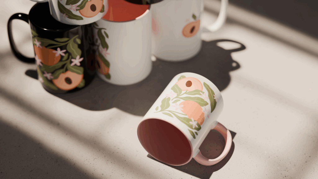 Mugs Etsy shop ideas A collection of coffee mugs featuring various artistic designs displayed together on a surface.