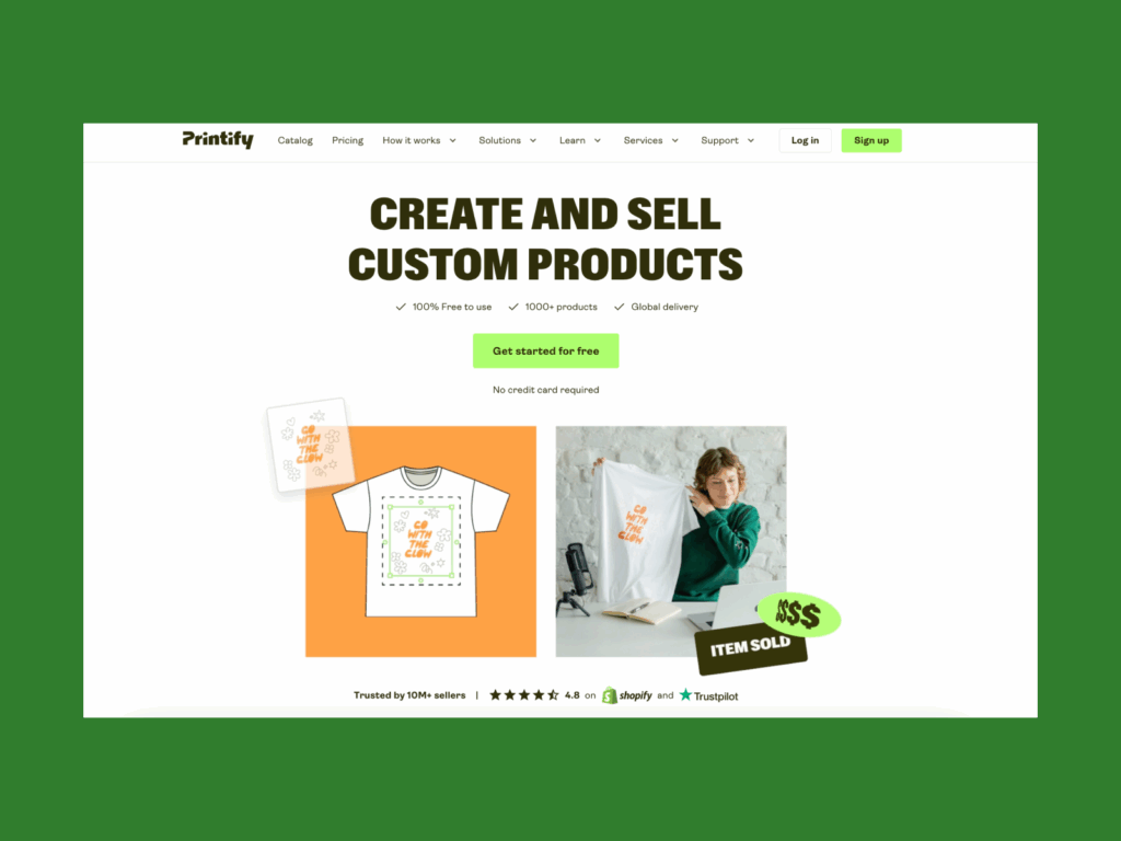 Printify Best print on demand companies A screenshot of the Printify landing page.