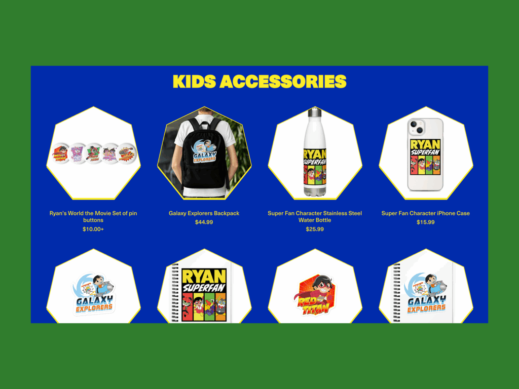 Ryans World Ryan’s World online store screenshot mockup.