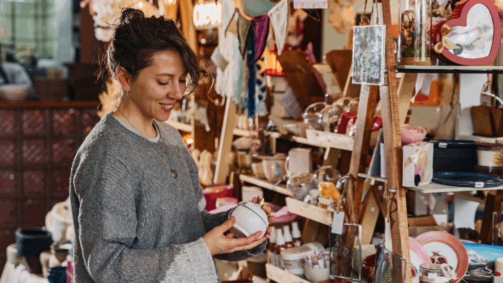 Sell at art fairs festivals and galleries A woman checking art pieces in art gallery.