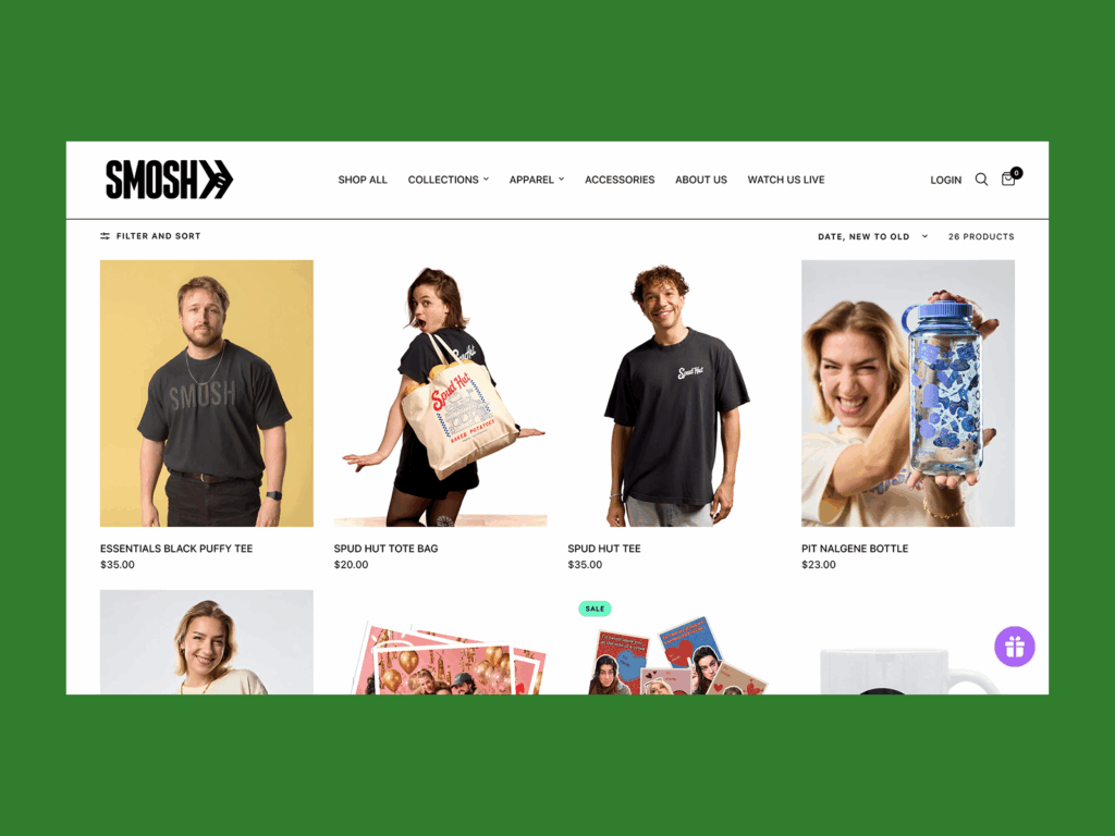 Smosh Smosh online store screenshot mockup.