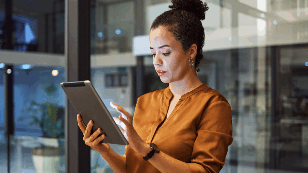 Study trends A woman is doing research on her tablet.