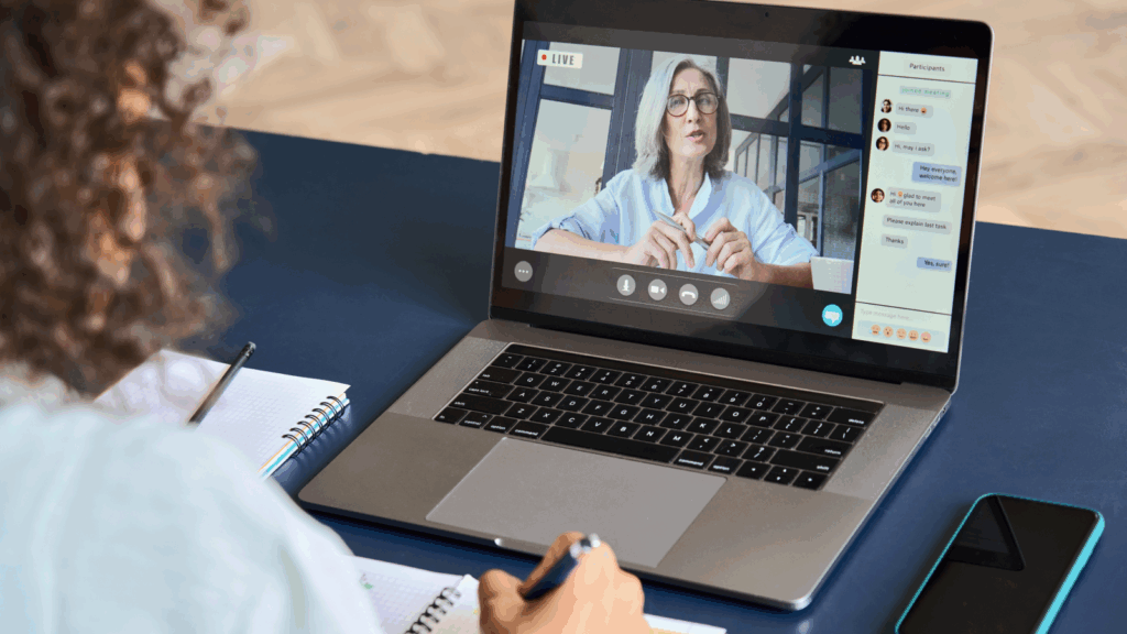 Teach what you know with online tutoring A woman is learning online using a laptop.