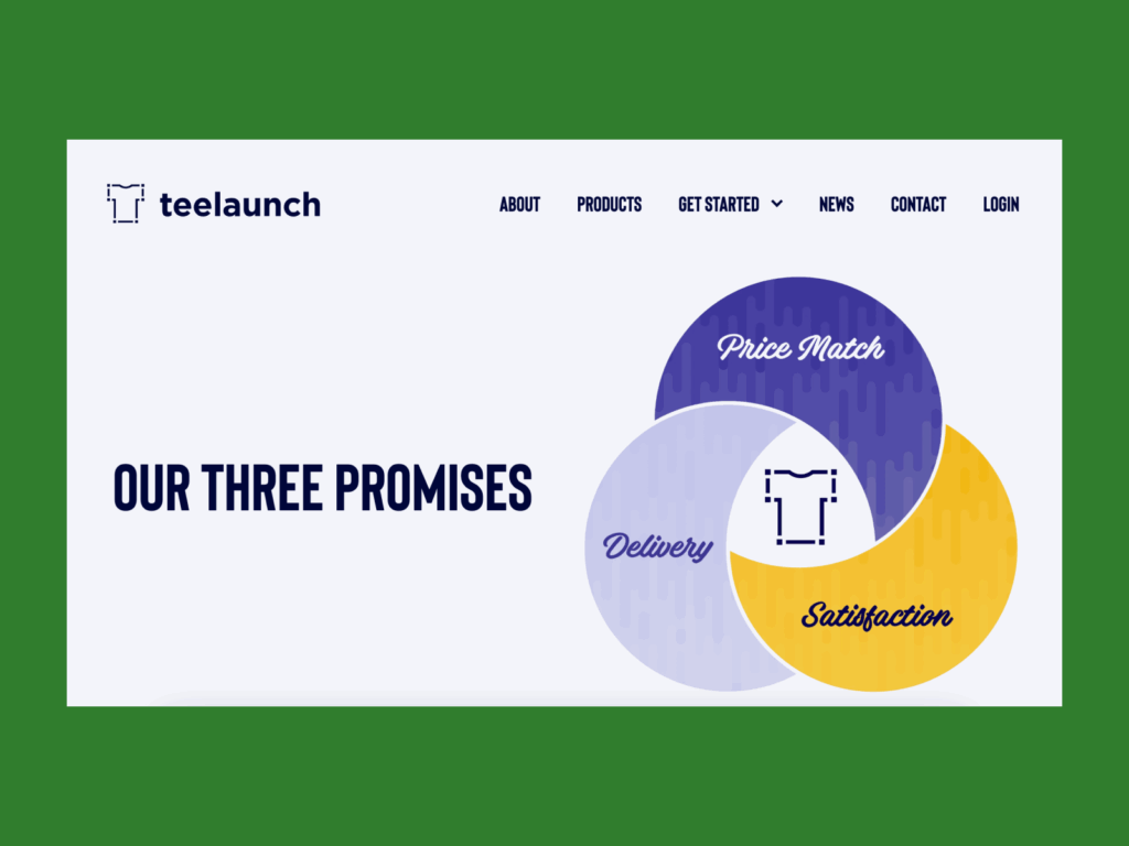 Teelaunch Best print on demand companies A screenshot of the Teelaunch landing page.