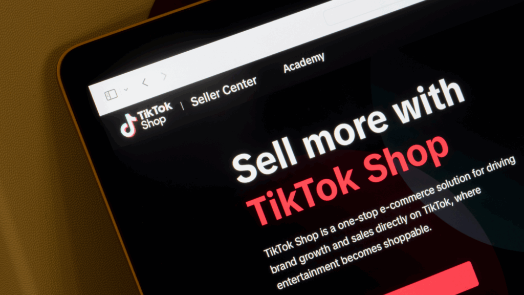 TikTok Shop Ads Step by step setup A close-up shot of a laptop screen corner with TikTok Shop’s homepage open.