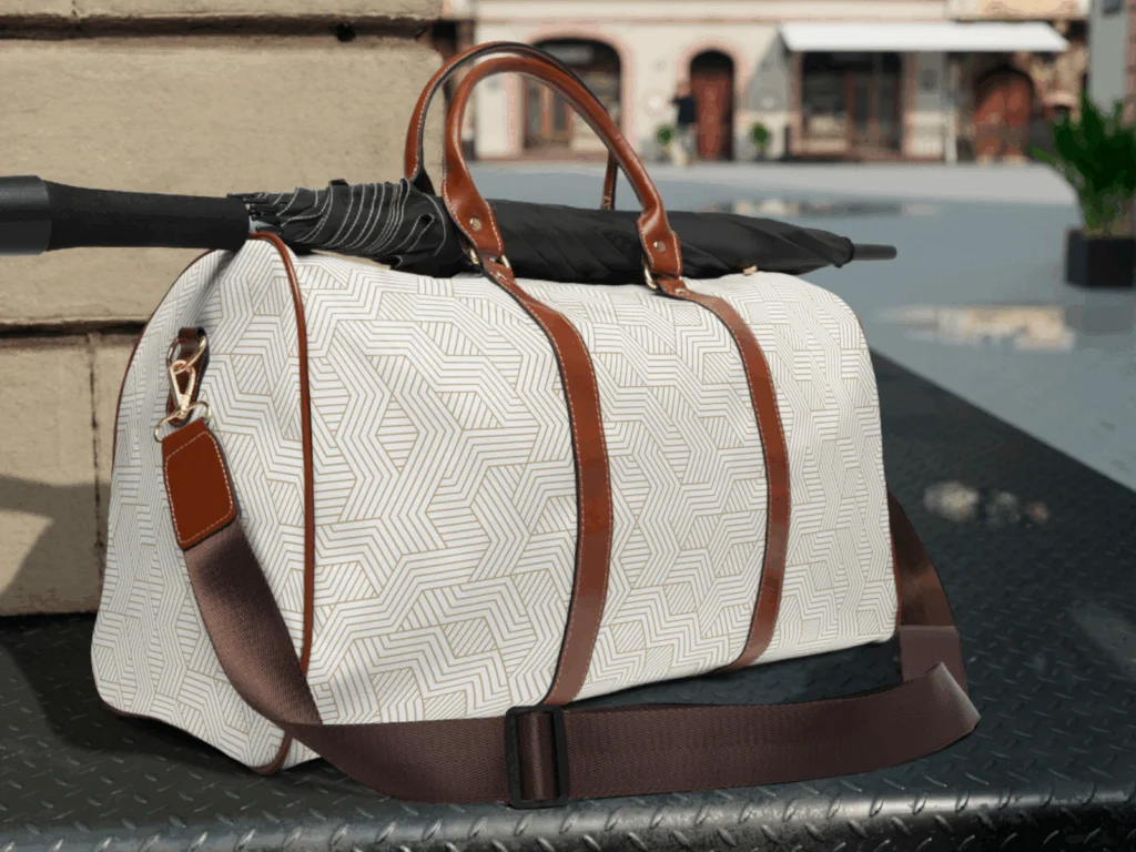 A custom travel bag made with print-on-demand.