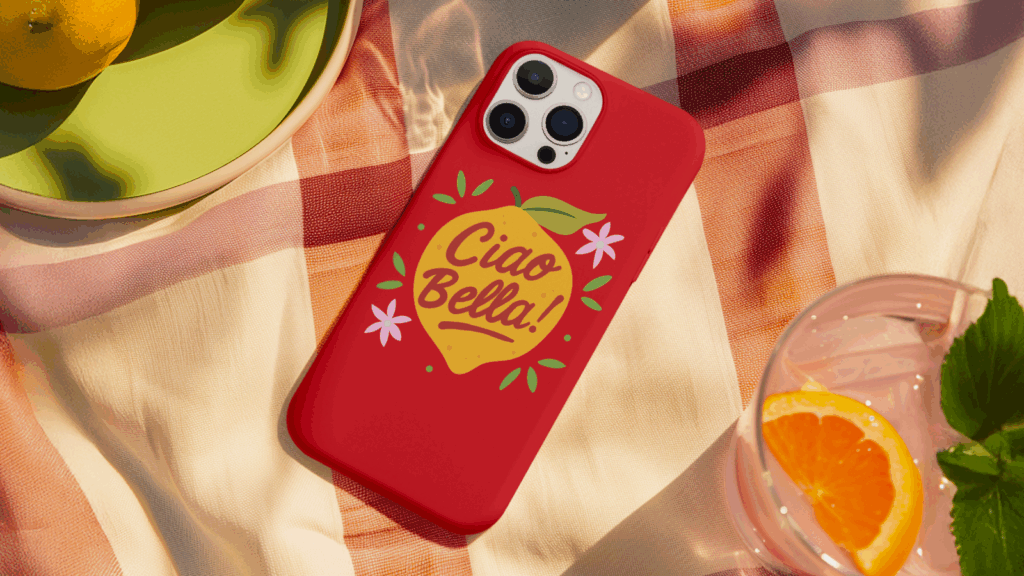 Trendy phone case Make a living without a job A custom red “Ciao Bella!” phone case.