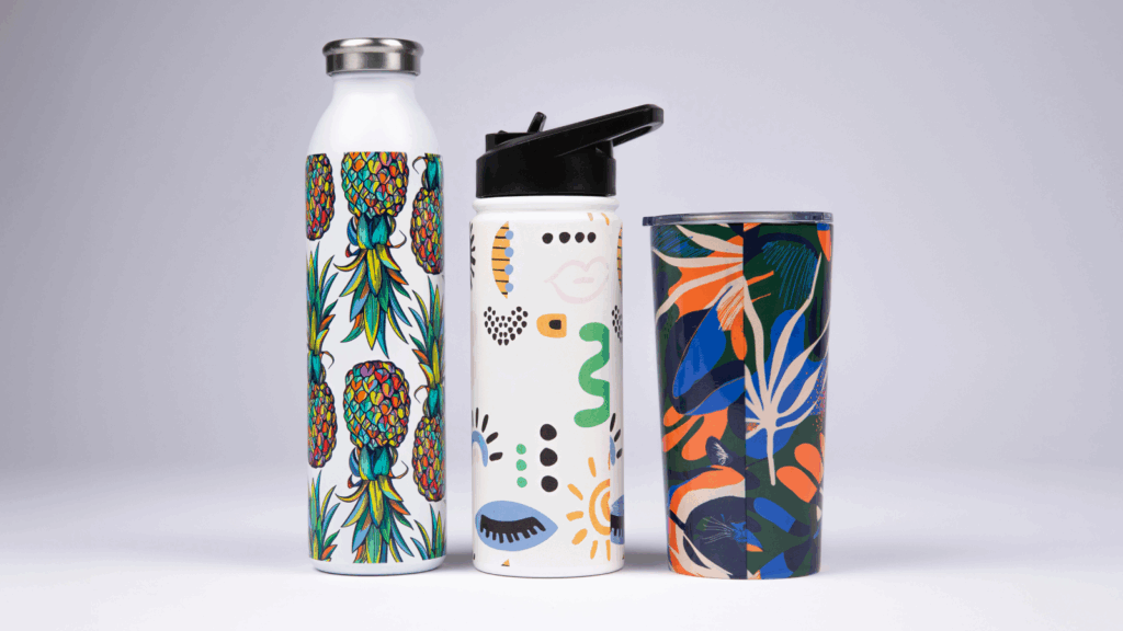 Water bottles and tumblers Make a living without a job Custom water bottles and tumblers with abstract prints.