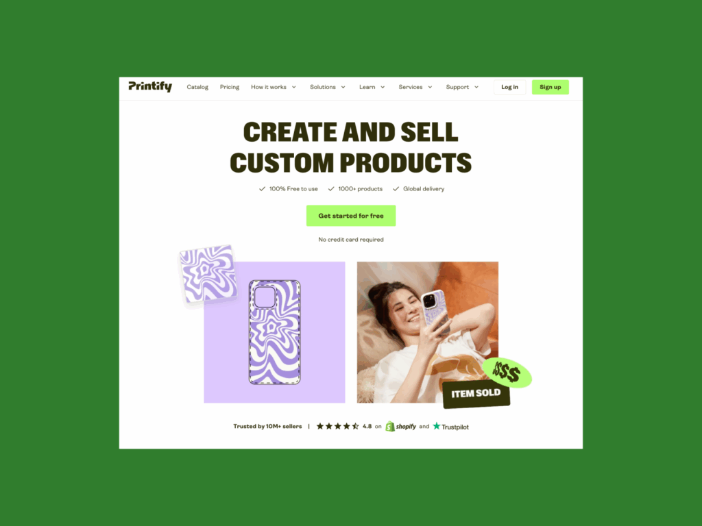 printify A screenshot of the Printify landing page.