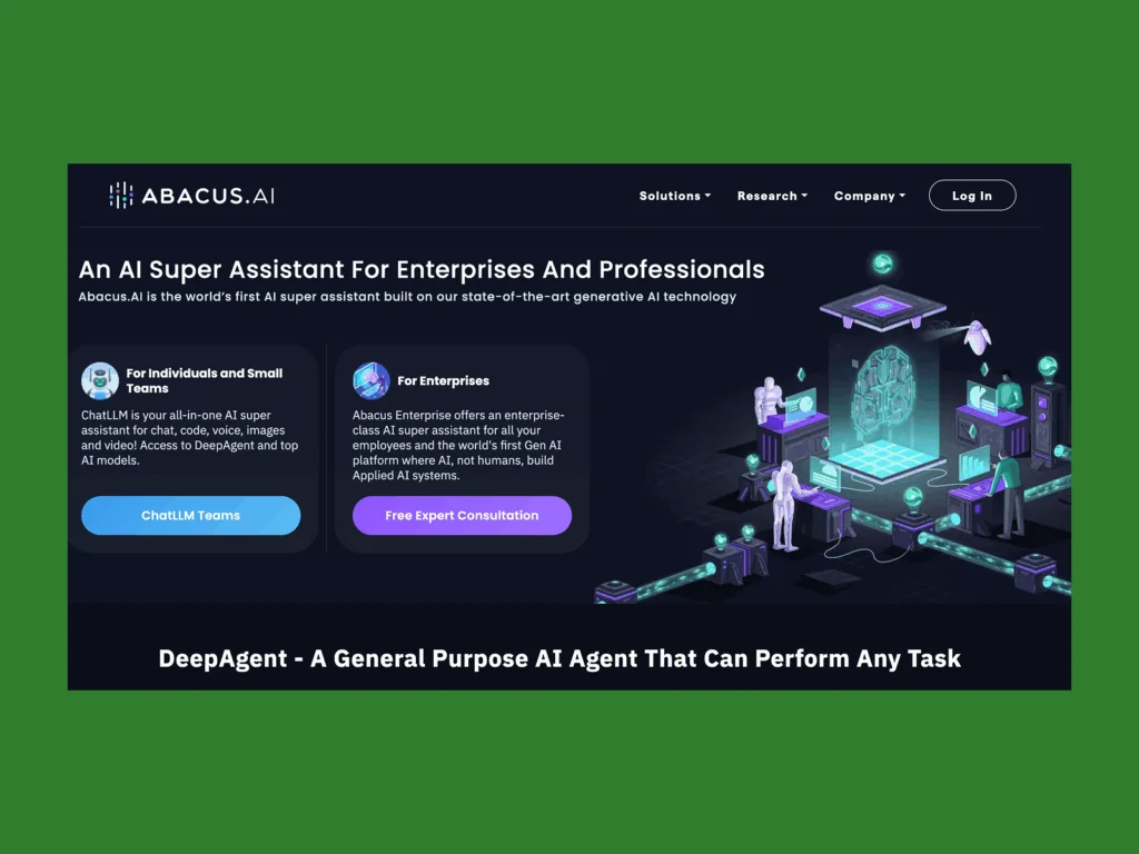 Abacus AI’s homepage hero section screenshot mockup as an example of a top saas company.