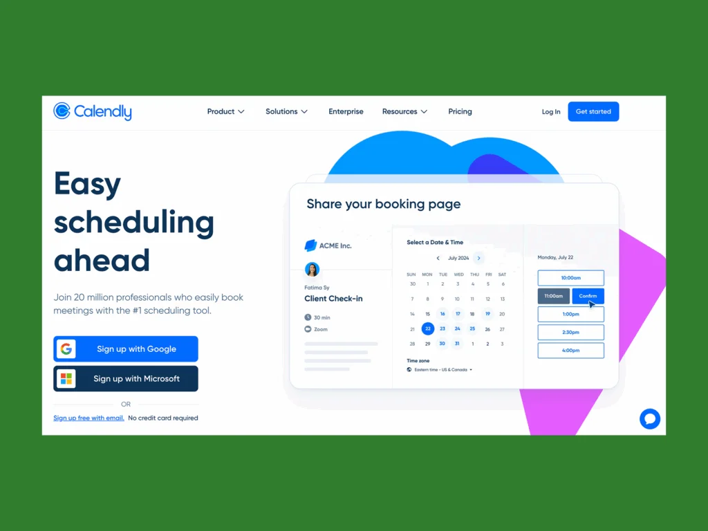 Calendly’s homepage hero section screenshot mockup as an example of a top saas company.