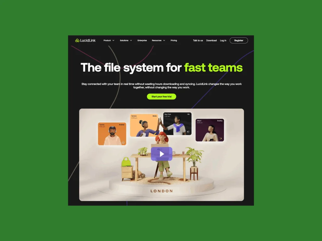 LucidLink’s homepage hero section screenshot mockup as an example of a top saas company.